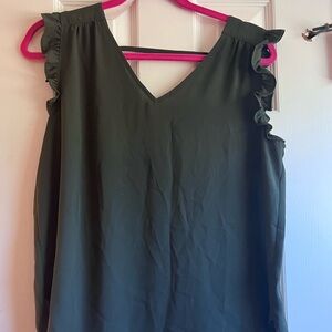 Loft Olive Green Sleeveless Blouse with Ruffle Detail